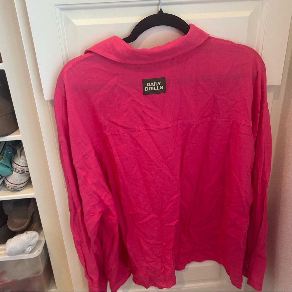 Daily Drills Bright Pink Button Down Shirt